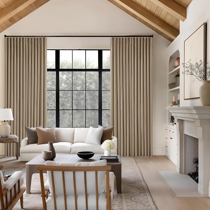 Light Brown Linen Blackout 92 Inch Curtains - Image 7