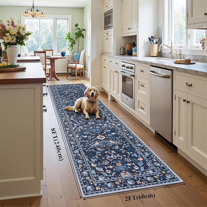 HEBE Washable Hallway Runner Rug 2'x 8' Non Slip Kitchen Rugs Runner, Low Pile - Image 2