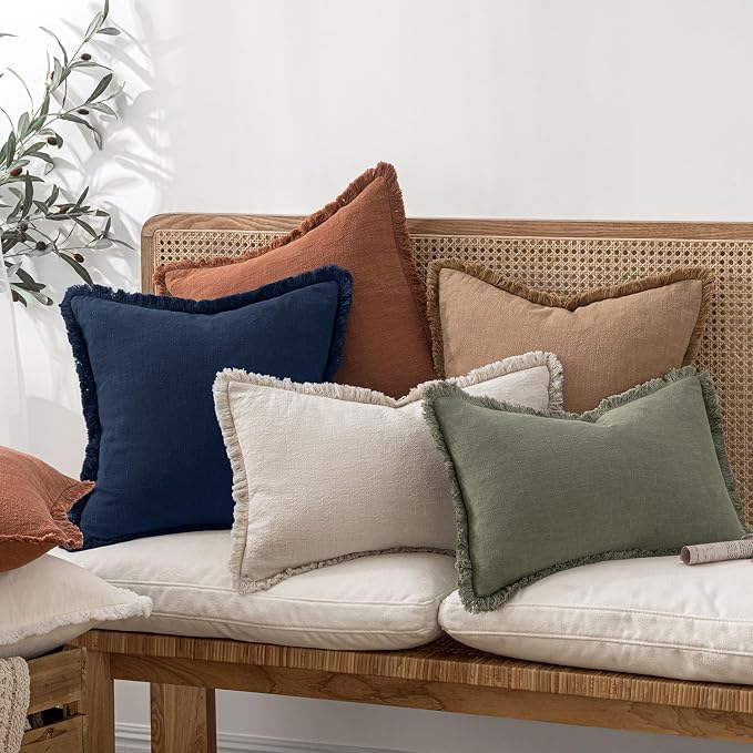 MIULEE Linen Fringe Decorative Euro Throw Pillow Covers Dark Navy 26x26 | Set - Image 6
