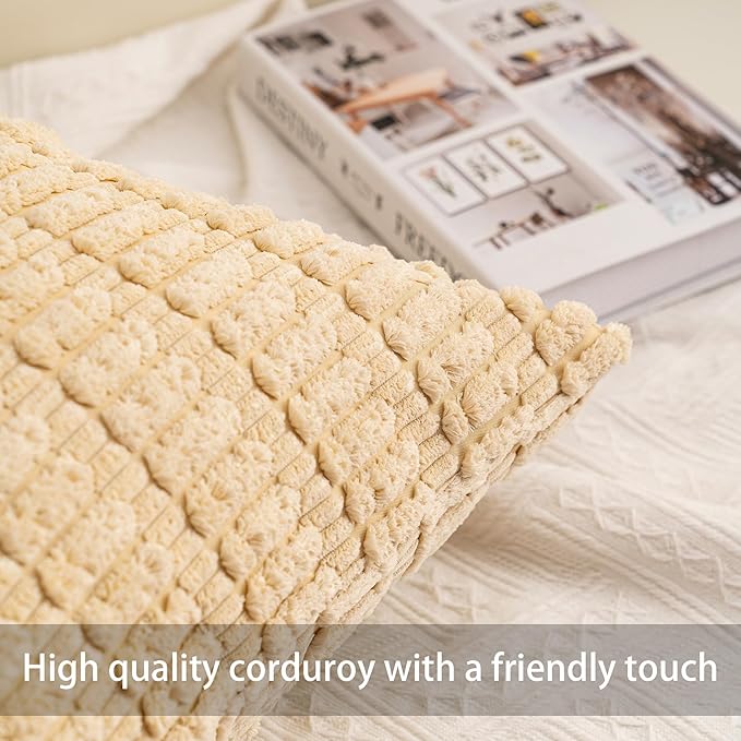 Pack of 2 Corduroy Decorative Throw Pillow Covers 12x24 Inch Soft Striped - Image 2