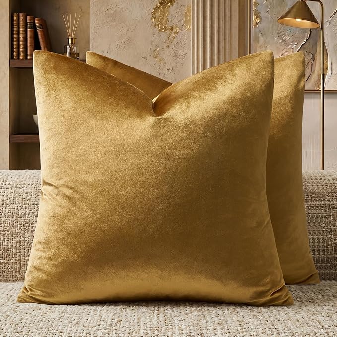 GIGIZAZA Golden Throw Pillow Covers 18x18 Decorative Velvet Cushion Covers Pack - Image 6