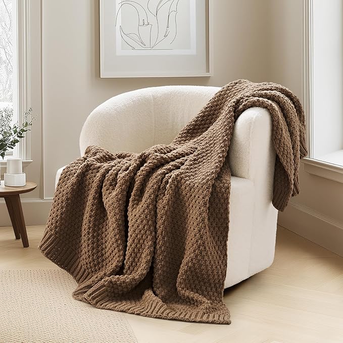 EVERGRACEHOME Chunky Chenille Knit Throw Blanket by EVERGRACEHOME