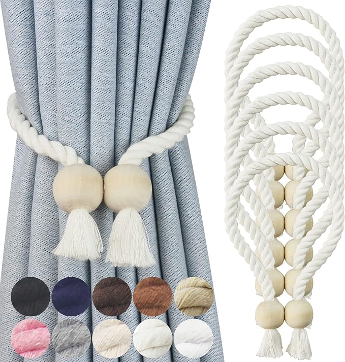 6 Pack Magnetic Curtain Tiebacks Cotton Hand Woven Tie Back Decorative Rope by CurtianTiebacks