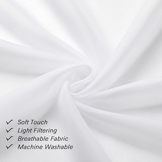 Lecloud White Sheer Curtains 72 Inches Long 2 Panels, Light Filtering Voile - Image 3