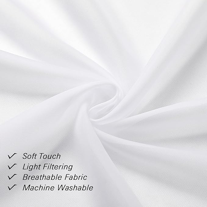 Lecloud White Sheer Curtains 45 Inch Long 2 Panels, Short Voile Drapes - Image 3