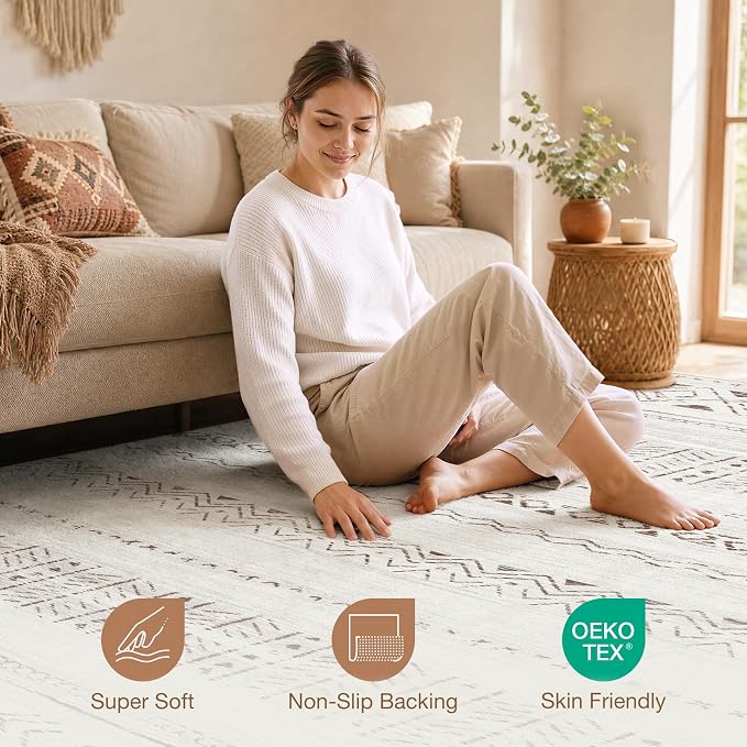 cotiled Boho 9x12 Area Rug for Living Room: Large Moroccan Washable Rug | Solve - Image 4