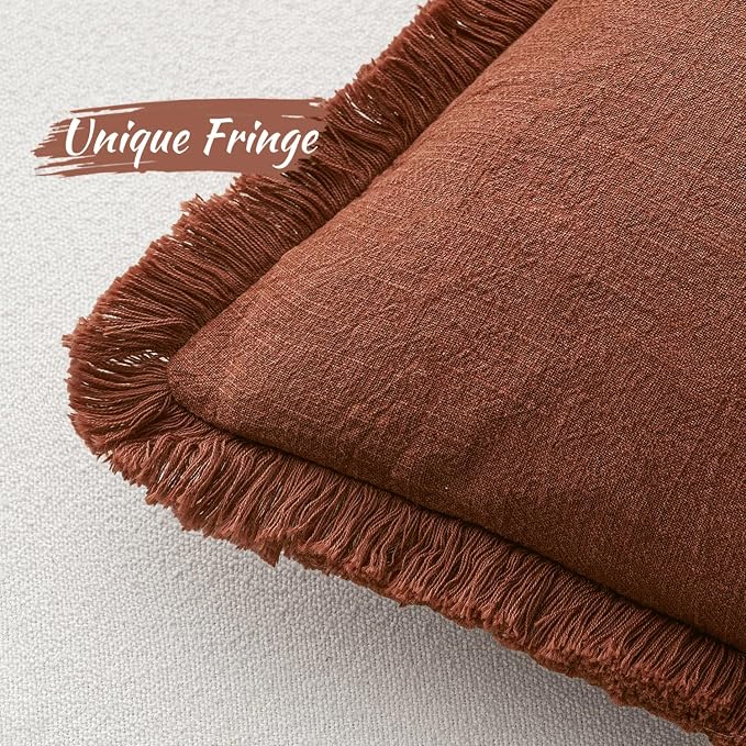 MIULEE Linen Fringe Decorative Fall Throw Pillow Covers Late Autumn 20x20 | Set - Image 3