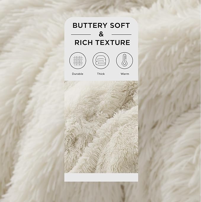 Bedsure GentleSoft Fuzzy Sherpa Faux Fur Twin Blanket Cream Cozy Gifts - Image 2