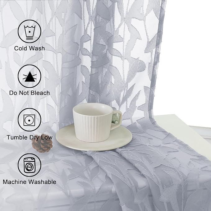 Lecloud Leia Light Grey Sheer Curtains 72 Inch Length 2 Panels, Airy & - Image 9