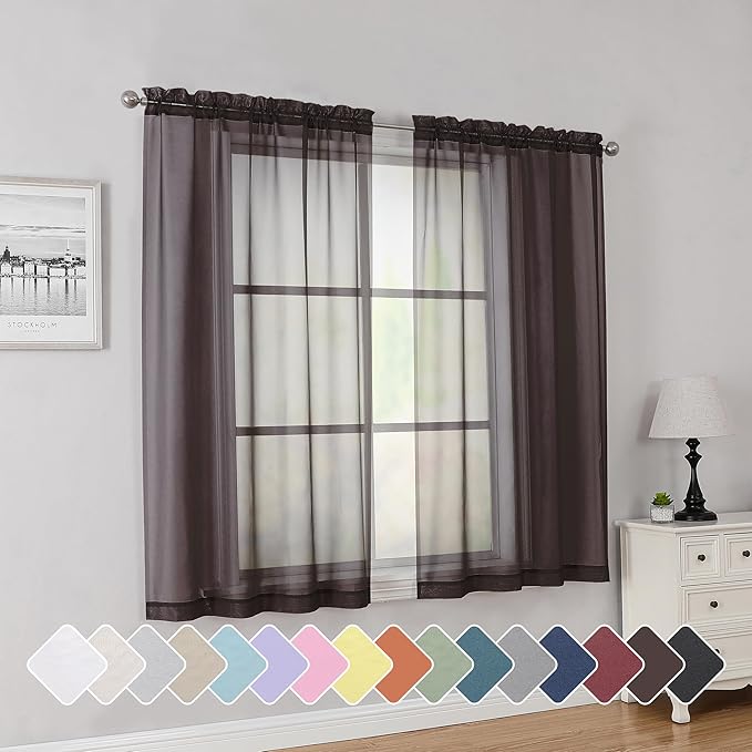 Simplebrand Chocolate Short Sheer Curtains 45 Inch Length by Simplebrand