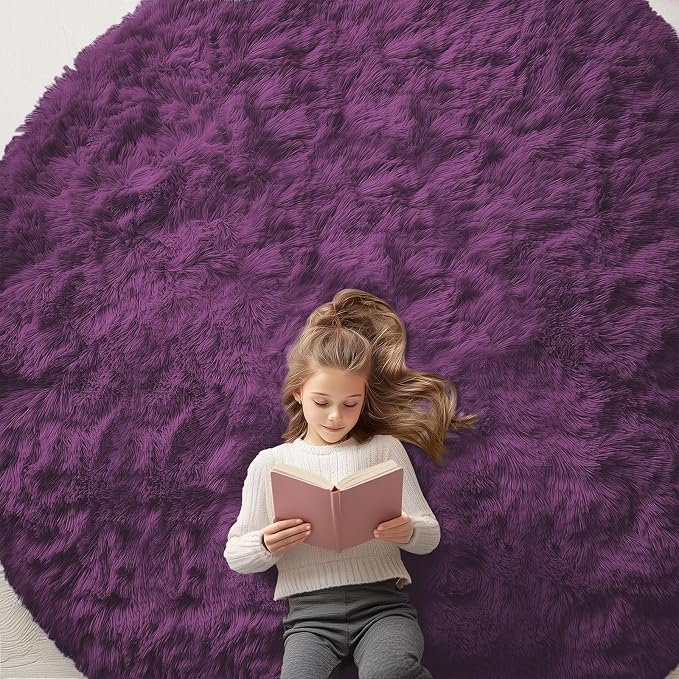 OLANLY Dark Purple Round Rugs for Bedroom by OLANLY