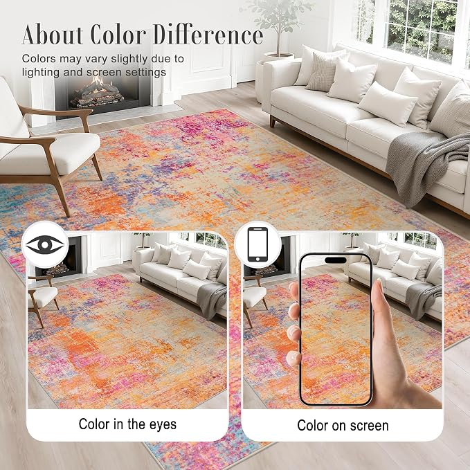 Round Area Rug Living Room: 5 ft Modern Washable Indoor Carpet | - Image 4