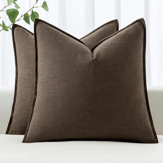 MIULEE Decorative Linen Euro Sham Pillow Covers 26x26 Dark Coffee Chocolate | by MIULEE