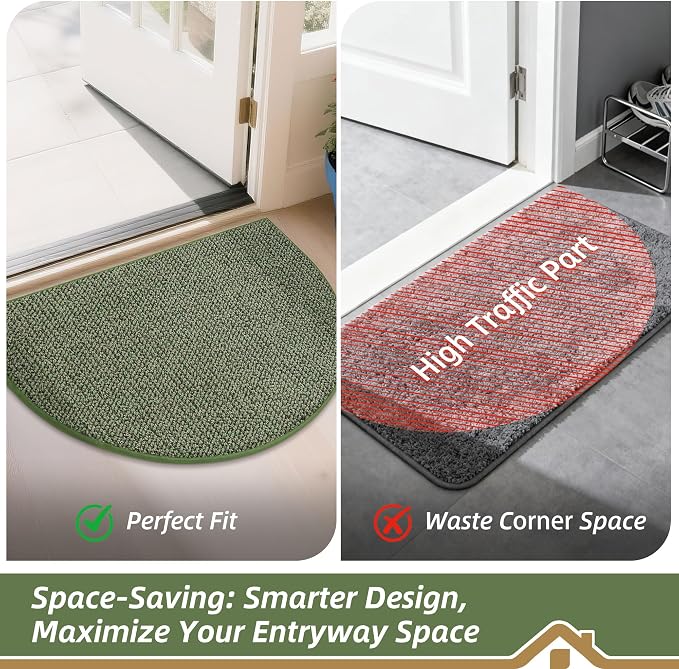 BEQHAUSE Dirt Trapper Door Mat 26" x 40" Half Circle Non Slip Rugs, Absorbent - Image 6