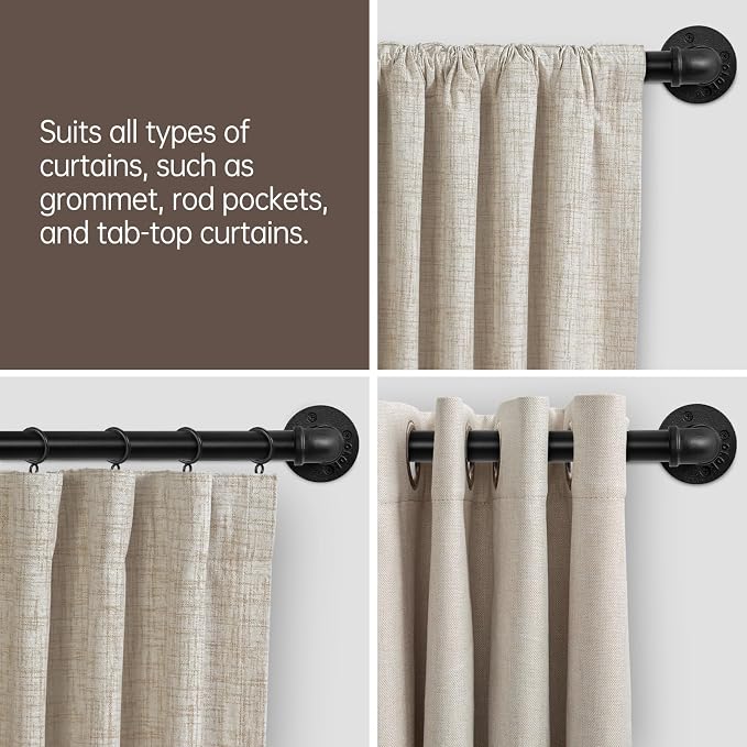 Zeerobee Curtain Rods for Windows 32 to 72, 1 Inch Industrial Wrap Around Black - Image 5