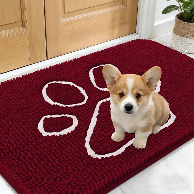 OLANLY Dog Door Mat for Muddy Paws 24x16, Paw Print Design, Absorbs Moisture by OLANLY