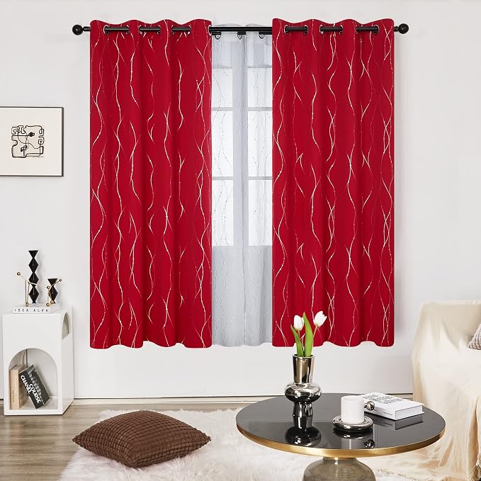 Deconovo Christmas Curtains, Thermal Insulated Soundproof Drape, Wave Line Dot - Image 2