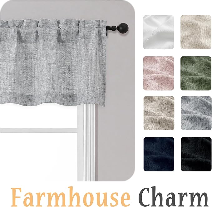 OWENIE Grey Valances for Windows 1 Pcs 22 Inch Length, Light Filtering Textured - Image 8