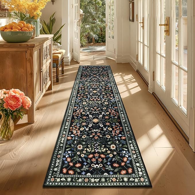 Yamaziot Washable Runner Rug 2x8 – Boho Non Slip Floral Hallway Runner Rug by Yamaziot