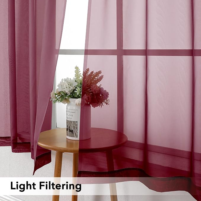 Simplebrand Red Short Sheer Curtains 45 Inch Length - Image 3
