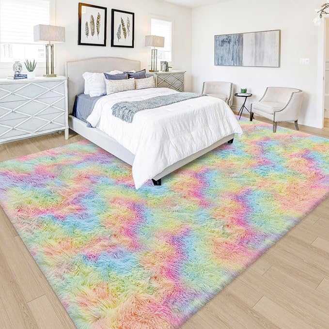 Fluffy Rainbow Colorful Area Rug by JiaoBaba