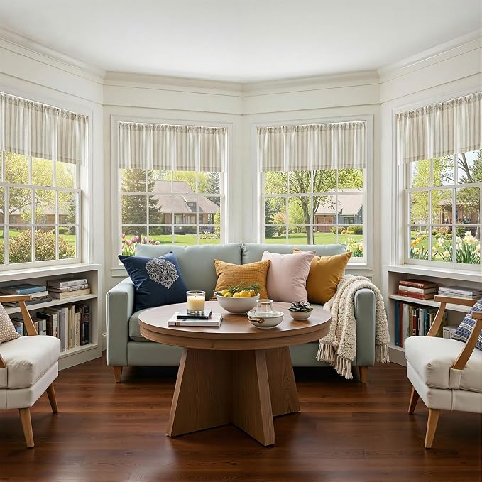jinchan Striped Valance Farmhouse Window Treatment Linen- Polyester Textured - Image 5