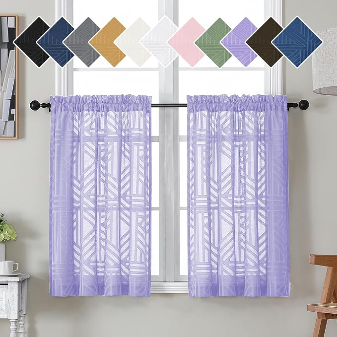 Simplebrand Lavender Sheer Kitchen Curtains 36 Inch Length Tier Curtains 2 by Simplebrand