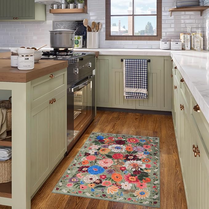 Floral Rug for Entryway, Non-Slip Indoor Door Carpet Stain Resistant Boho Small - Image 4