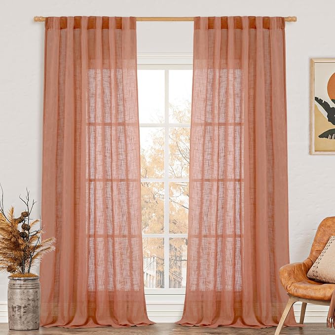 LAMIT Linen Curtains for Living Room 120 Inches Long, Back Tab and Rod Pocket by LAMIT