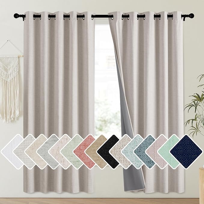 NICETOWN Brich Vintage Open Linen Weave Flax Thermal Curtains, 100% Blackout by NICETOWN