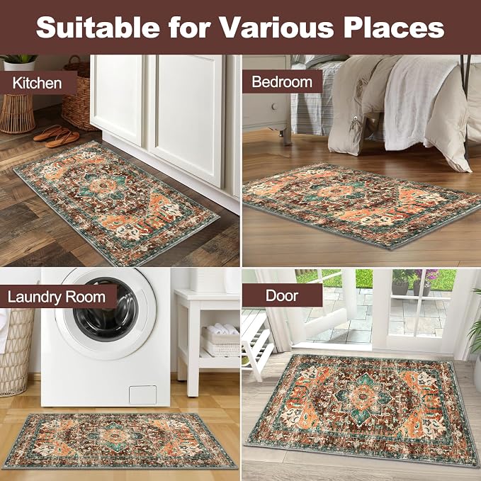 Yamaziot Washable Area Rug, 2x3 Small Entryway Rug Non-Slip Boho Vintage Rug - Image 7