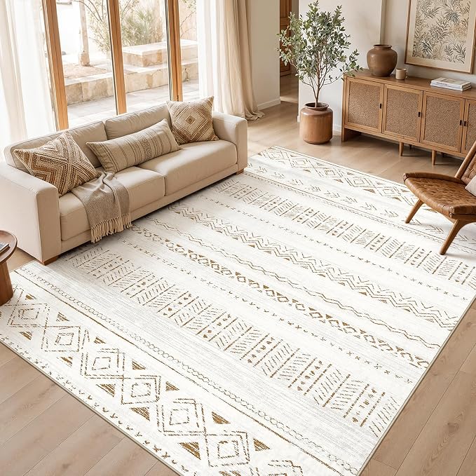 cotiled 10x13 Area Rugs Washable Boho Living Room Rug Brown/Cream | Solve by COTILED
