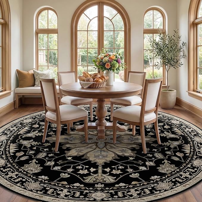 Area Rugs 8ft Washable Non-Slip, Floral Vintage Distress Print Pattern - Image 2