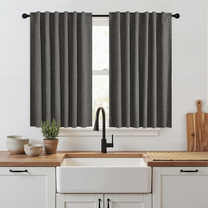 RYB HOME Grey 100% Blackout Short Curtains 52 Width 45 inch Length, Light by RYBHOME