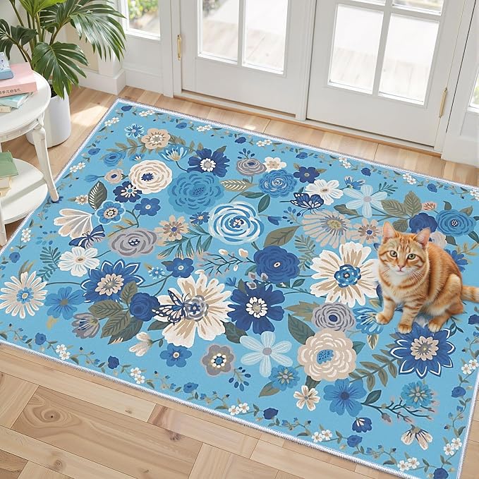 Floral Rug for Entryway, 2X3 Washable Kitchen Mat Ultra-Thin Soft, Non-Slip by WelcometoBabovid