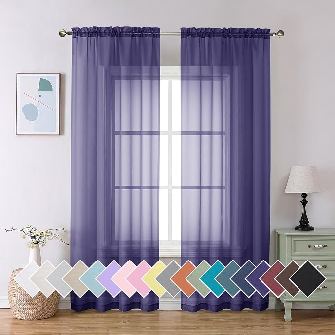 Aiyufeng Purple Sheer Curtains 84 Inches Long 2 Panels Set, Light Filtering by Aiyufeng