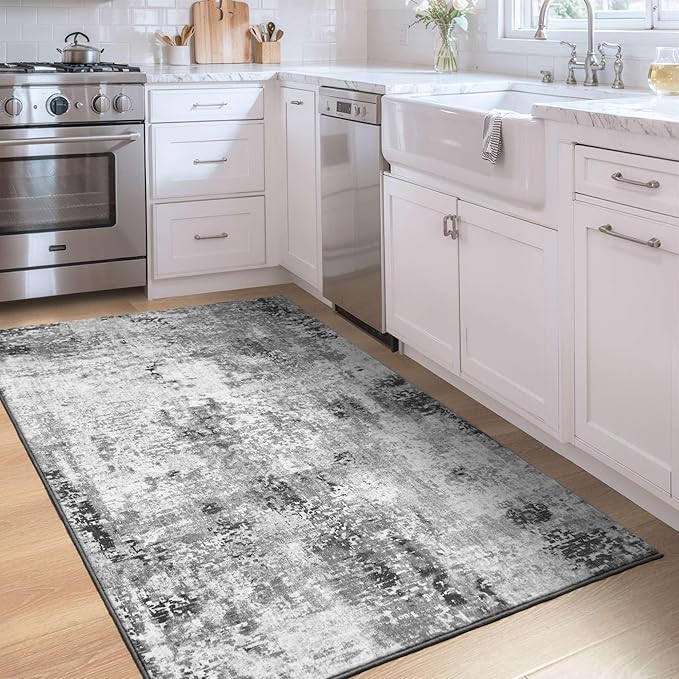 Entryway Rug 3x5 Grey Bedroom Area Rug Washable Non Slip Abstract Boho Rugs - Image 4