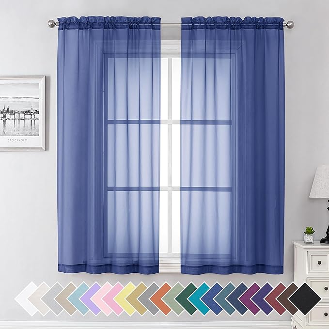 Aiyufeng Royal Blue Sheer Curtains 63 Inch Length 2 Panels Set, Semi by Aiyufeng