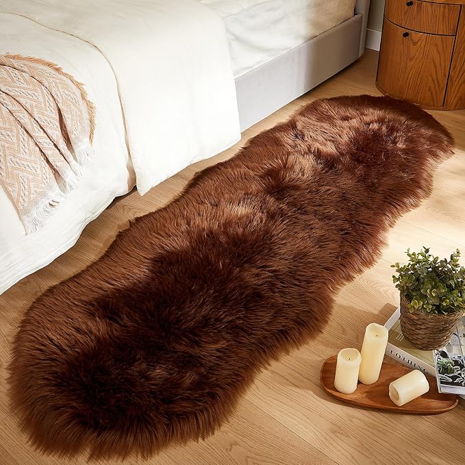 AMTOVO Faux Sheepskin Rug, Coffee Ultra Soft Fluffy Shag Area Rug, 2 x 6 ft - Image 4