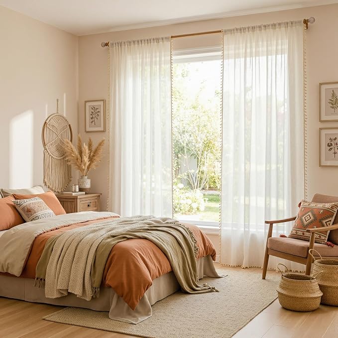 MYSKY HOME 96 Inch Length Farmhouse Semi Sheers Light Filtering Privacy Drapes - Image 7