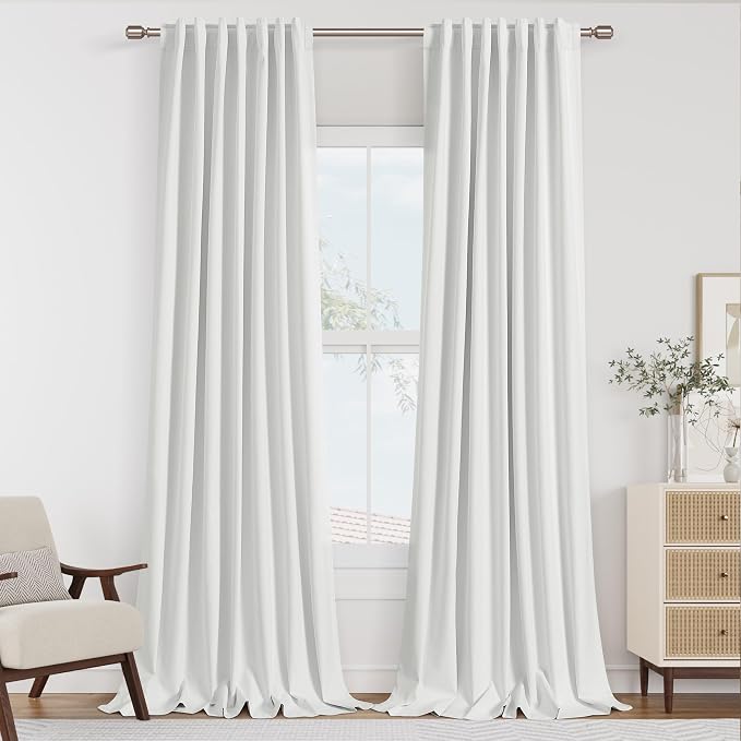 Guken Off White 100% Blackout Linen Curtains 120 Inch Length 2 Panels Set by Guken