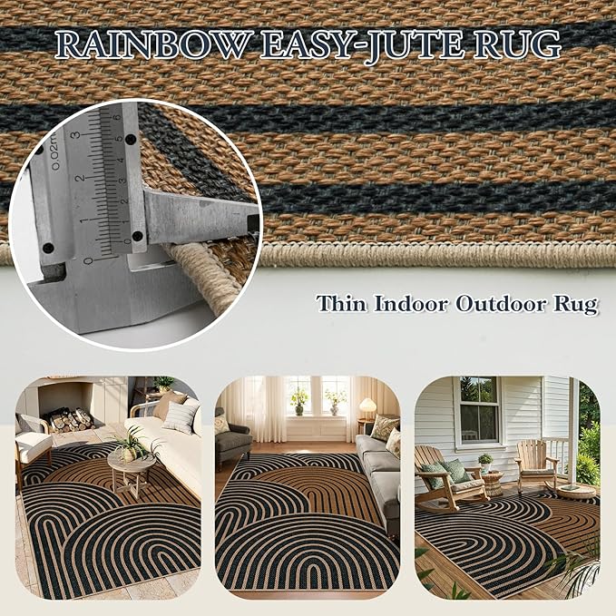Lahome Enfys Modern Rainbow Easy Jute Carpet, Washable Rugs 5x7 - Image 4