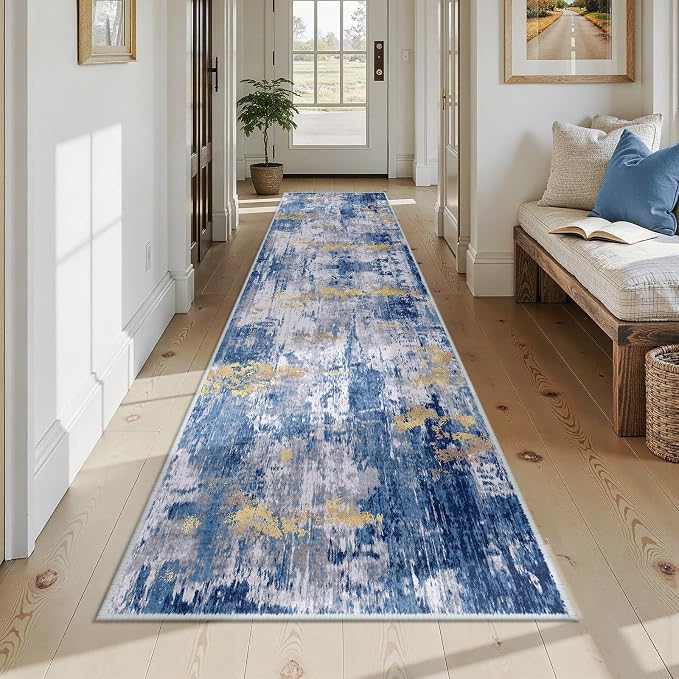 Washable Area Rugs 2'6'' x12 Non-Slip Modern Abstract Soft - Image 8