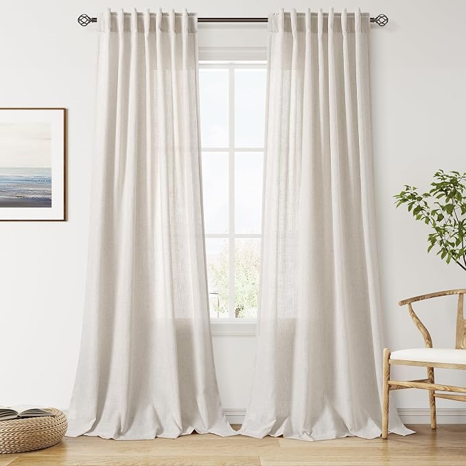 Nanspring Pearl White Linen Curtains 102 Inches Long by Nanspring