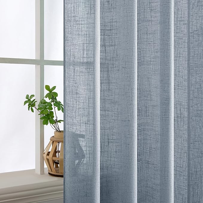 MIULEE Chambray Blue Linen Curtains 72 Inch Length 2 Panels - Image 5