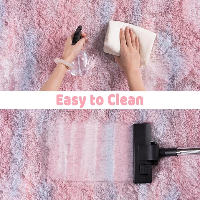 Soft Runner Rugs for Bedroom Hallways, 2x6 Abstract Pink Fluffy Shag Throw Area - Image 6