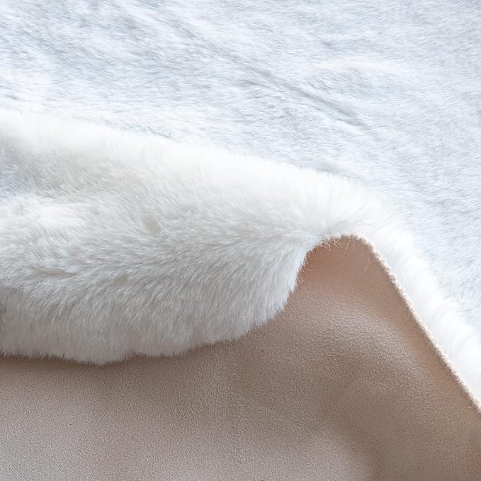 ORINOVA White Faux Rabbit Fluffy Fur Area Rugs - Image 8