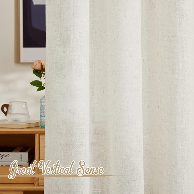 NICETOWN Linen Blend Living Room Curtains 84 inches Long, Grommet Flax Linen - Image 4