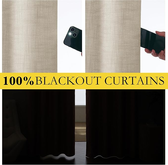 NICETOWN Taupe 100% Blackout Linen Curtains 63 inch Long Burg, Farmhouse Thick - Image 4