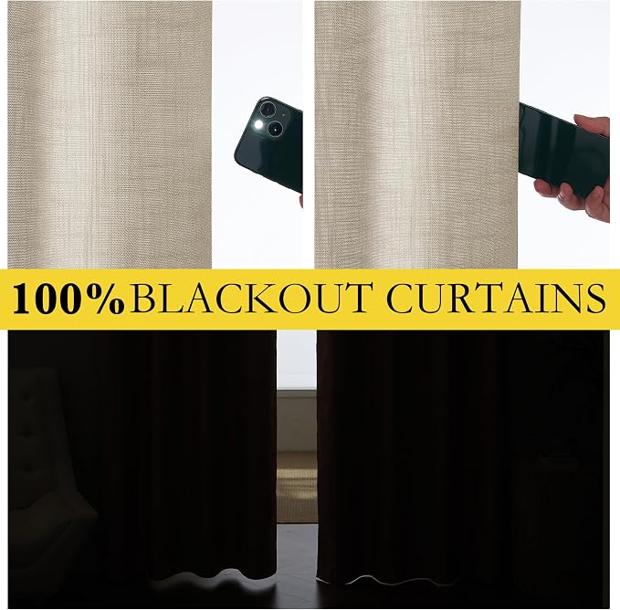 NICETOWN Taupe 100% Blackout Linen Curtains 120 inch Long Burg, Farmhouse Thick - Image 3